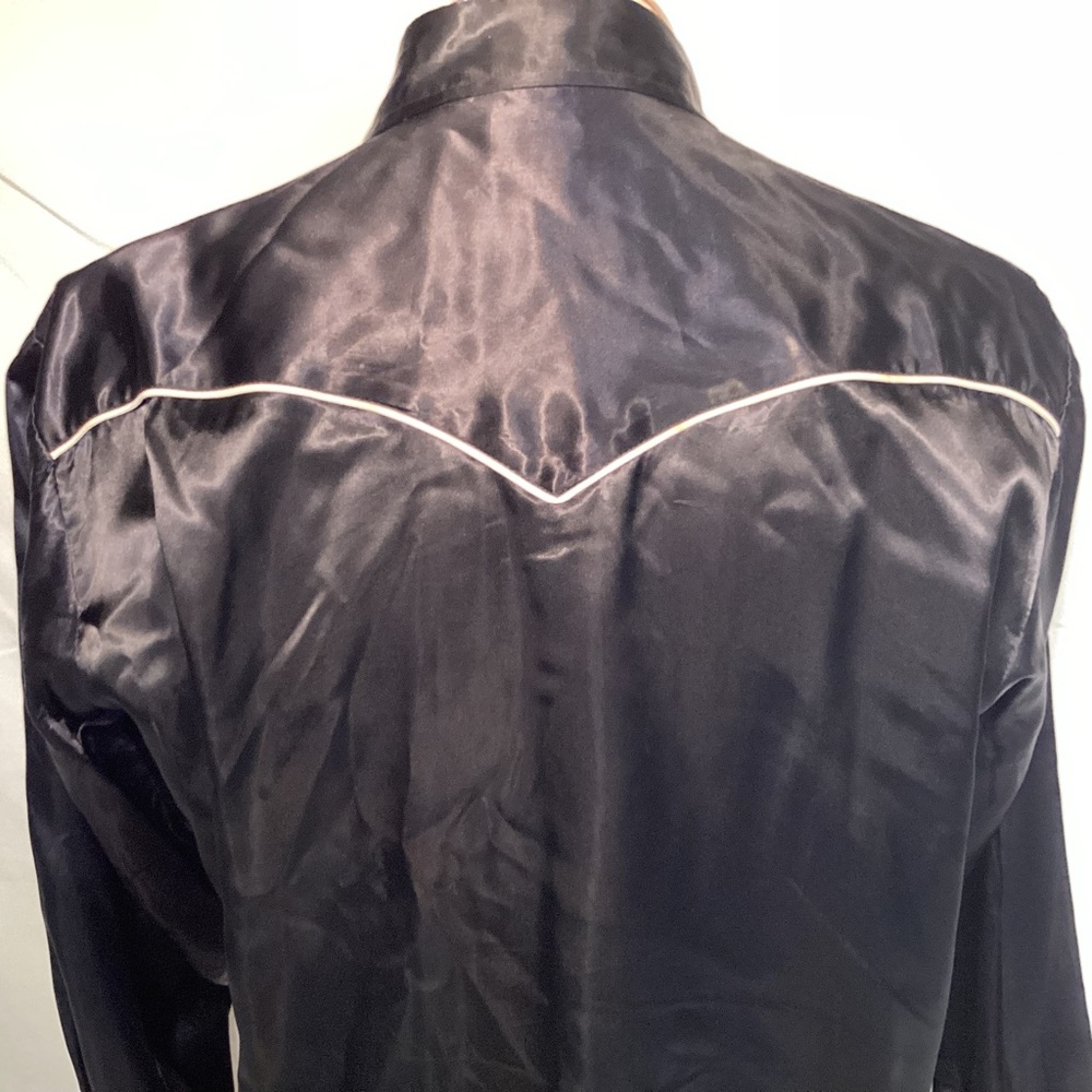 Vintage Western Wear by Texson Men's Black Satin Shirt with Embroidery Roses - Picture 8 of 16